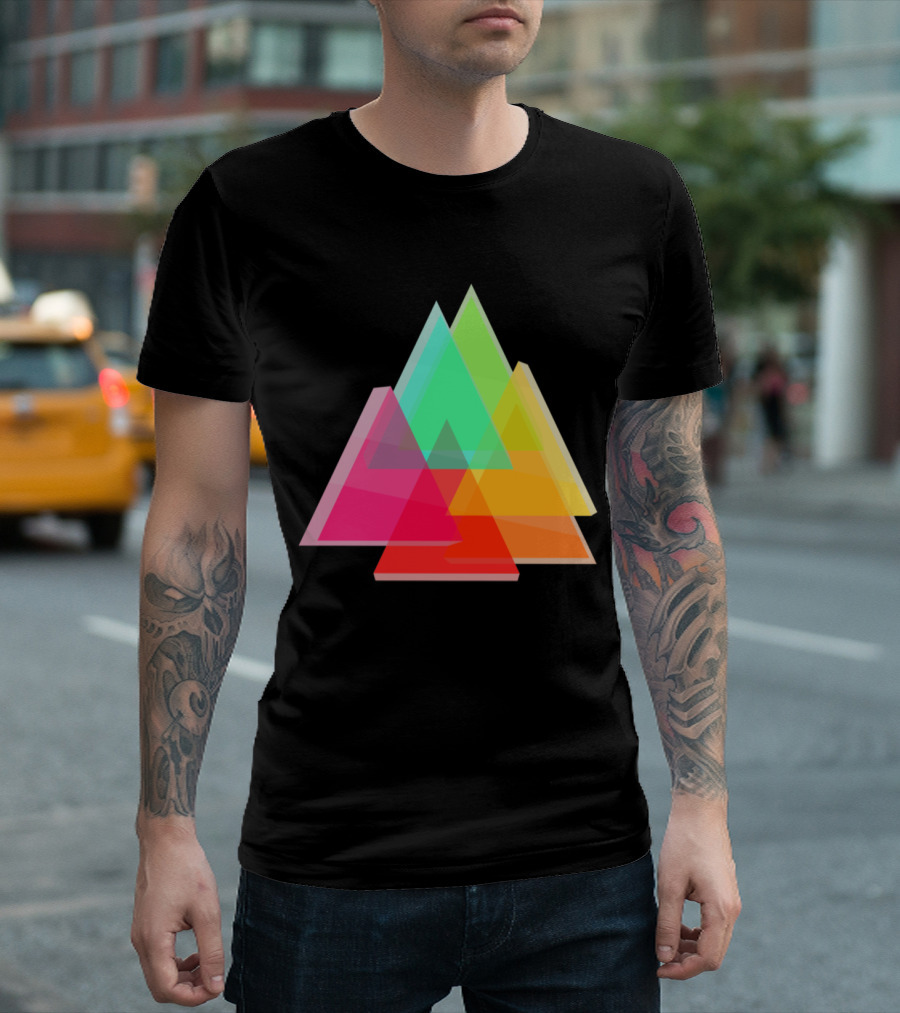 Geometric Colorful Overlapping Transparent Mountain Triangle T-Shirt