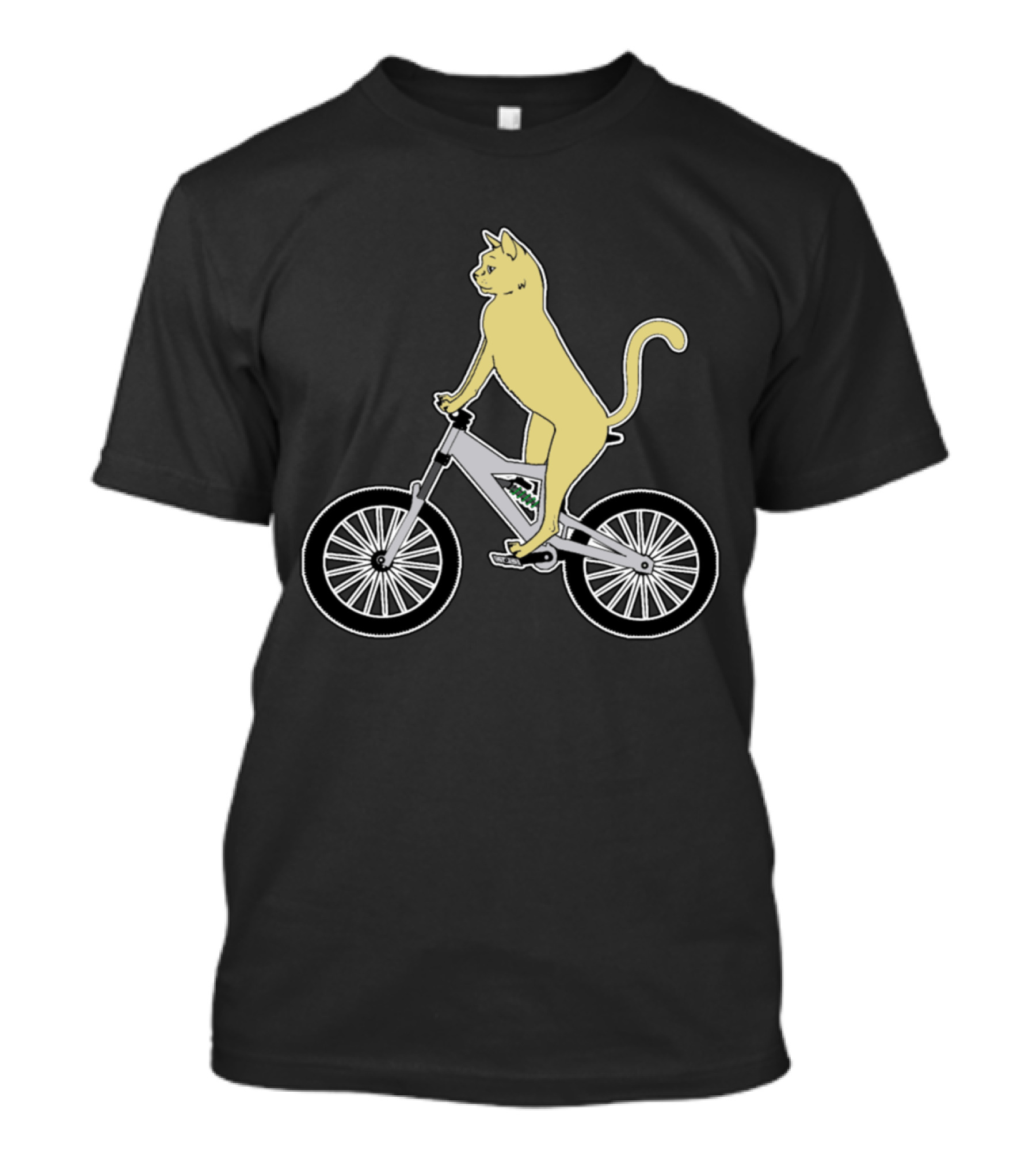 Standing Yellow Cat Riding Mountain Bike Iconic Image T-Shirt