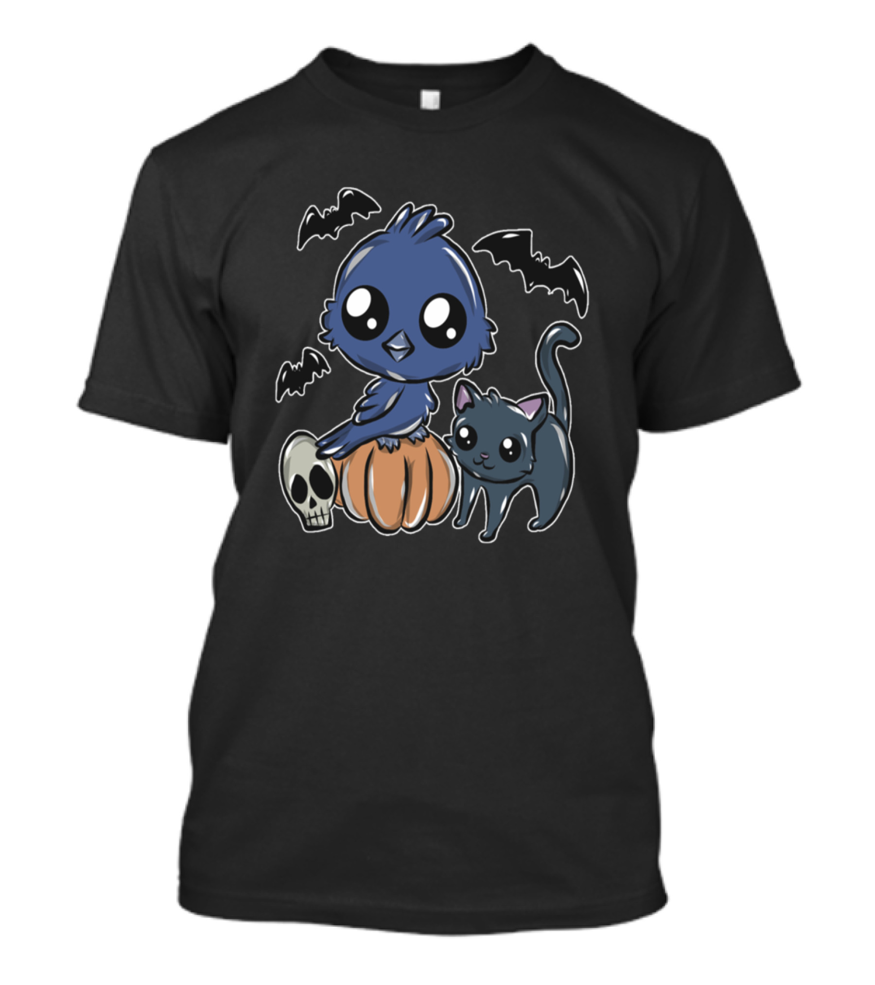 Crow Cat Bat Pumpkin Cute Skull Halloween T-Shirt