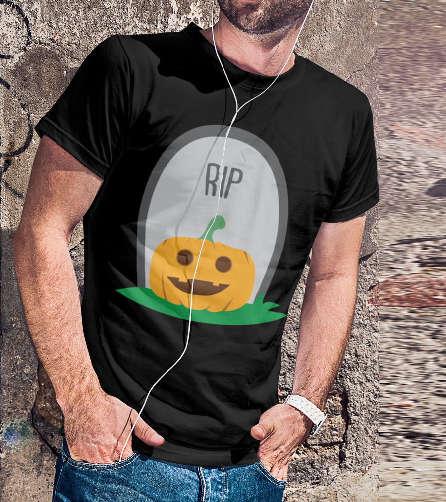 Pumpkin Grave RIP Gravestone Smiling Jack-o'-Lantern Face T-Shirt