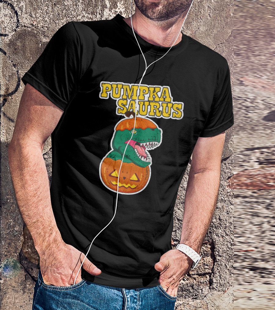 Pumpkasaurus Dinosaur Jack-o'-Lantern Head Roaring Halloween T-Shirt