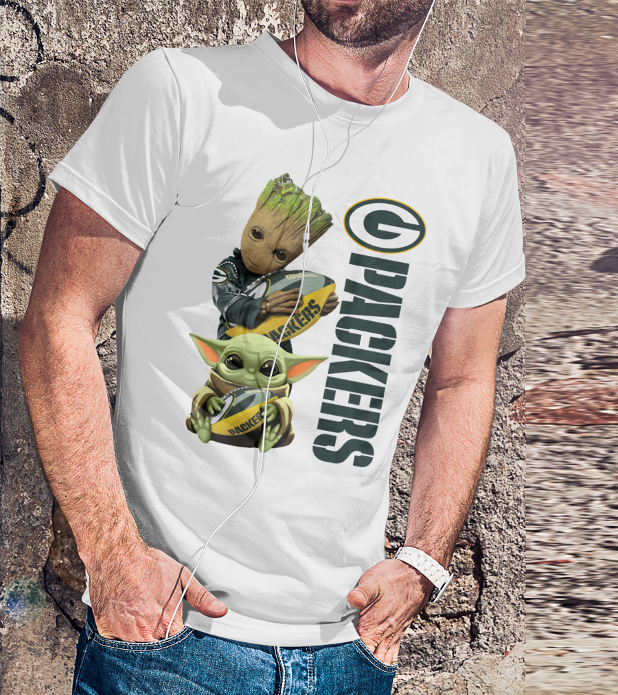 Baby Groot And Baby Yoda With Packers Football T-Shirt