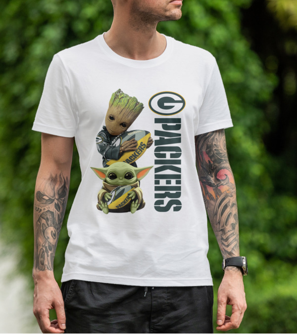 Baby Groot And Baby Yoda With Packers Football T-Shirt