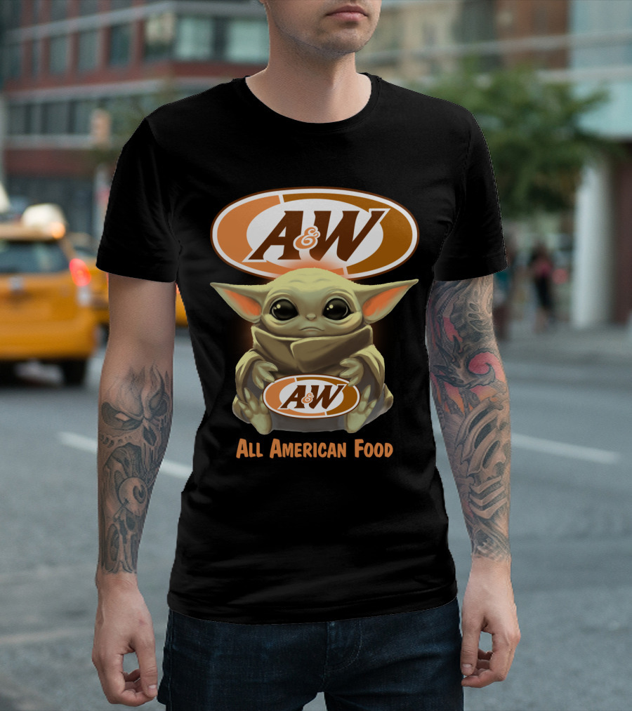 Baby Yoda Holding A&W All American Food T-Shirt