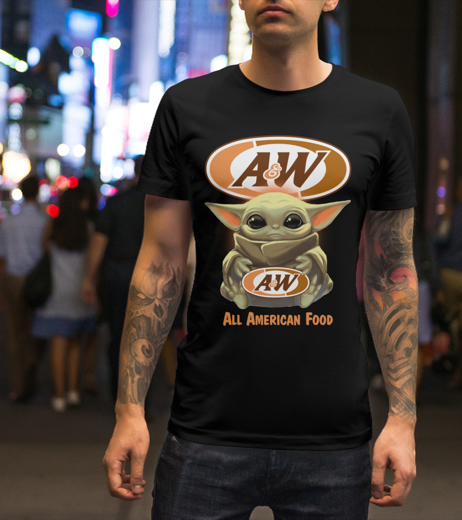Baby Yoda Holding A&W All American Food T-Shirt