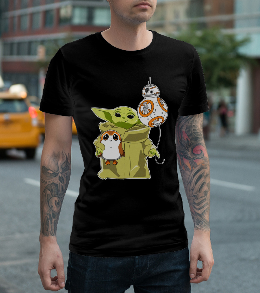 Baby Yoda Hug Sad Porg with BB-8 Balloon T-Shirt