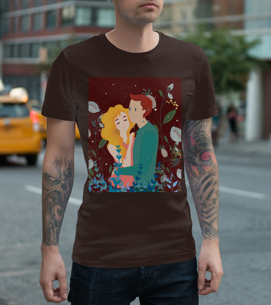 Lover Dating Romantic Embrace Amidst Floral Background T-Shirt
