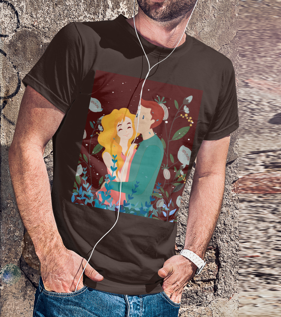 Lover Dating Romantic Embrace Amidst Floral Background T-Shirt