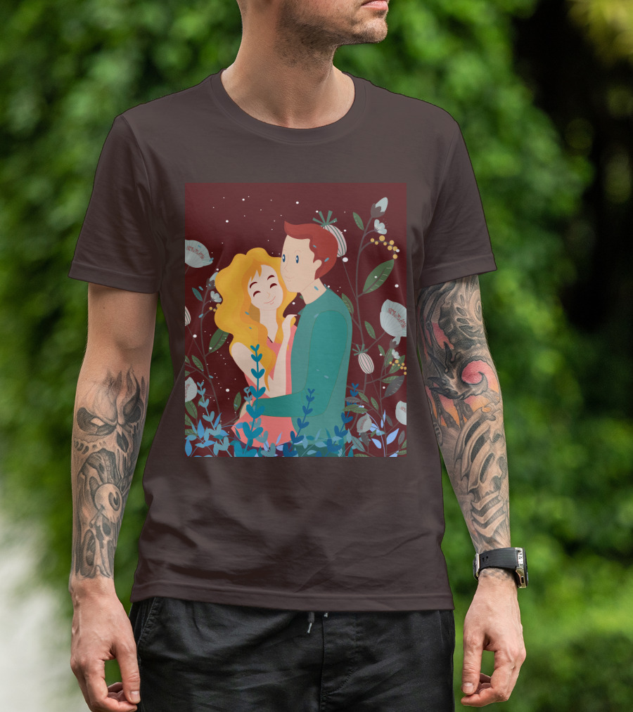 Lover Dating Romantic Embrace Amidst Floral Background T-Shirt