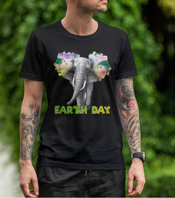 Earth Day Elephant With Vibrant Nature Trees And Colors T-Shirt