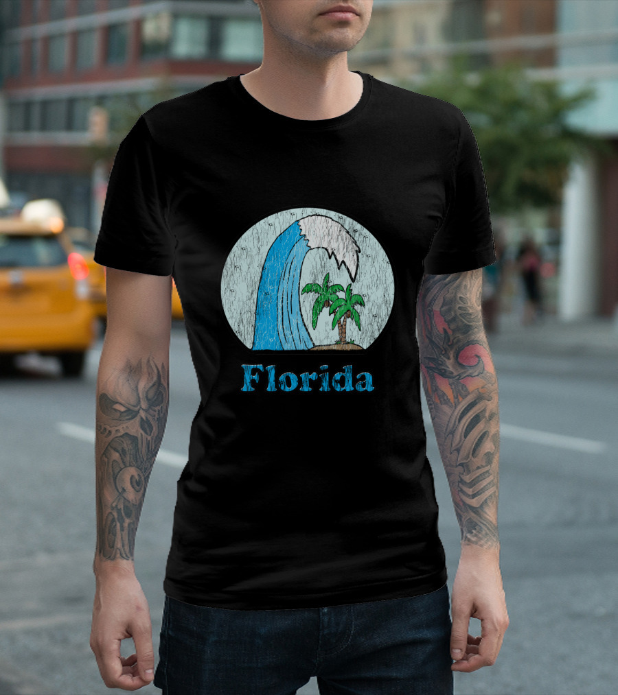 Vintage Florida Beach Wave with Palm Trees T-Shirt