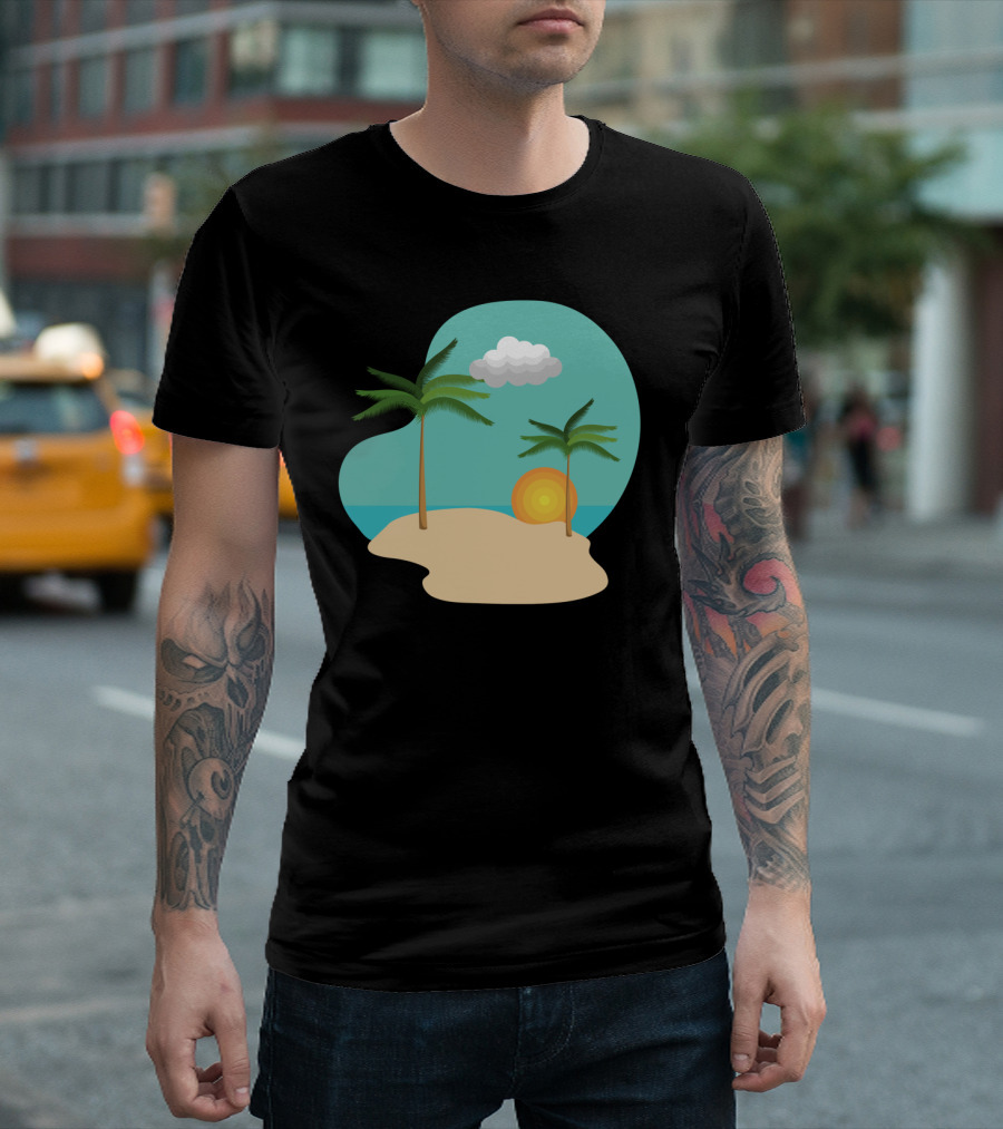 Beachy Days Sun Setting Over Island Palm Trees and Ocean T-Shirt