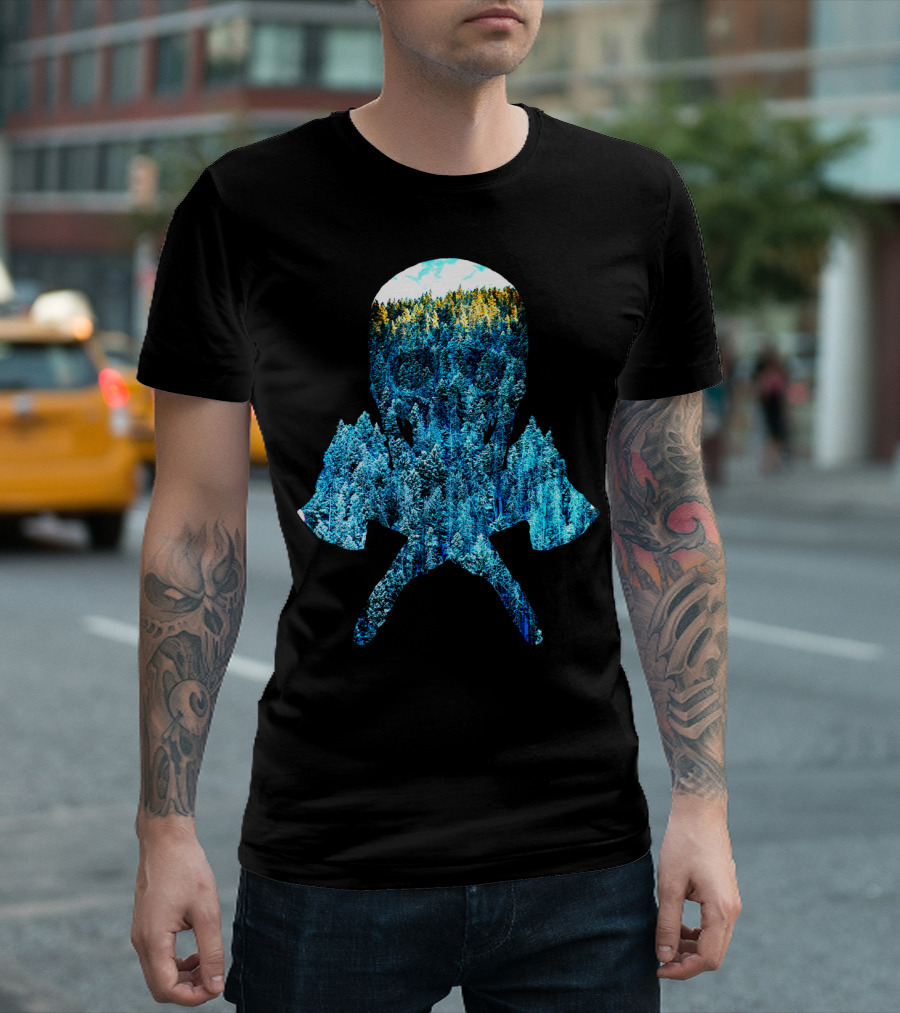 Ice Cold Skull With Winter Forest Wilderness Hunter Survivalist T-Shirt