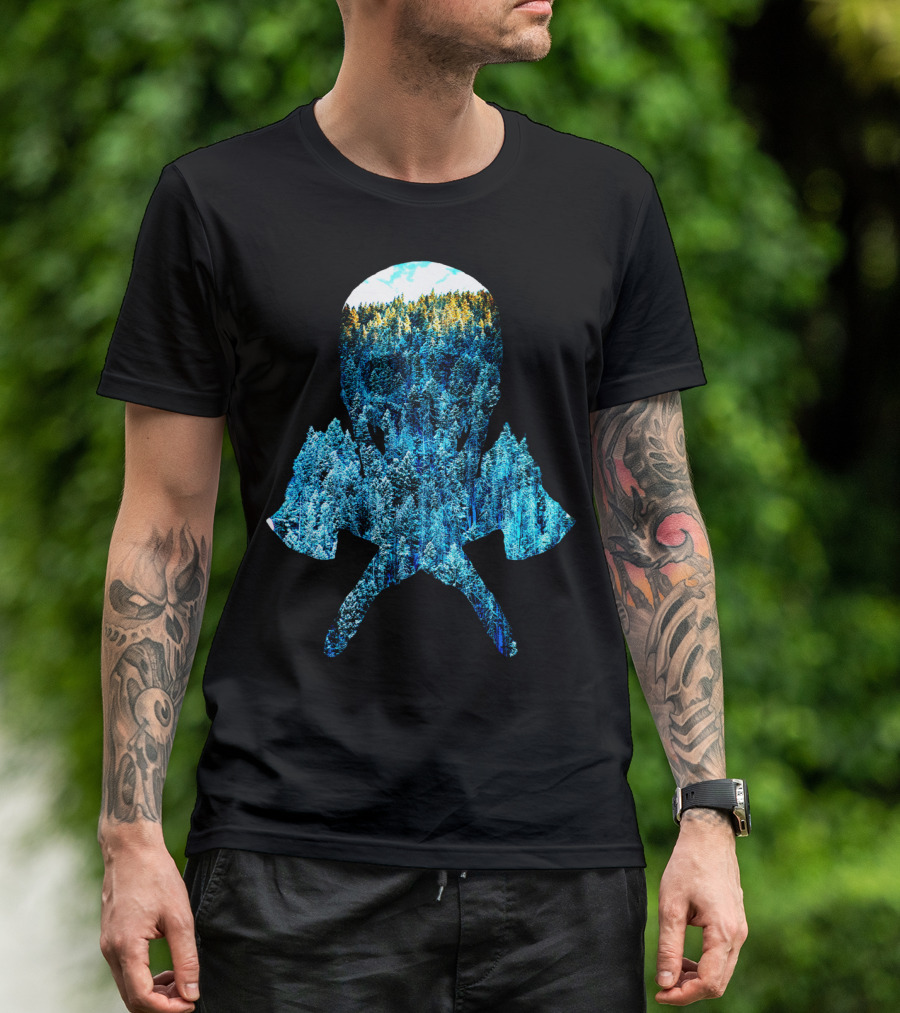 Ice Cold Skull With Winter Forest Wilderness Hunter Survivalist T-Shirt