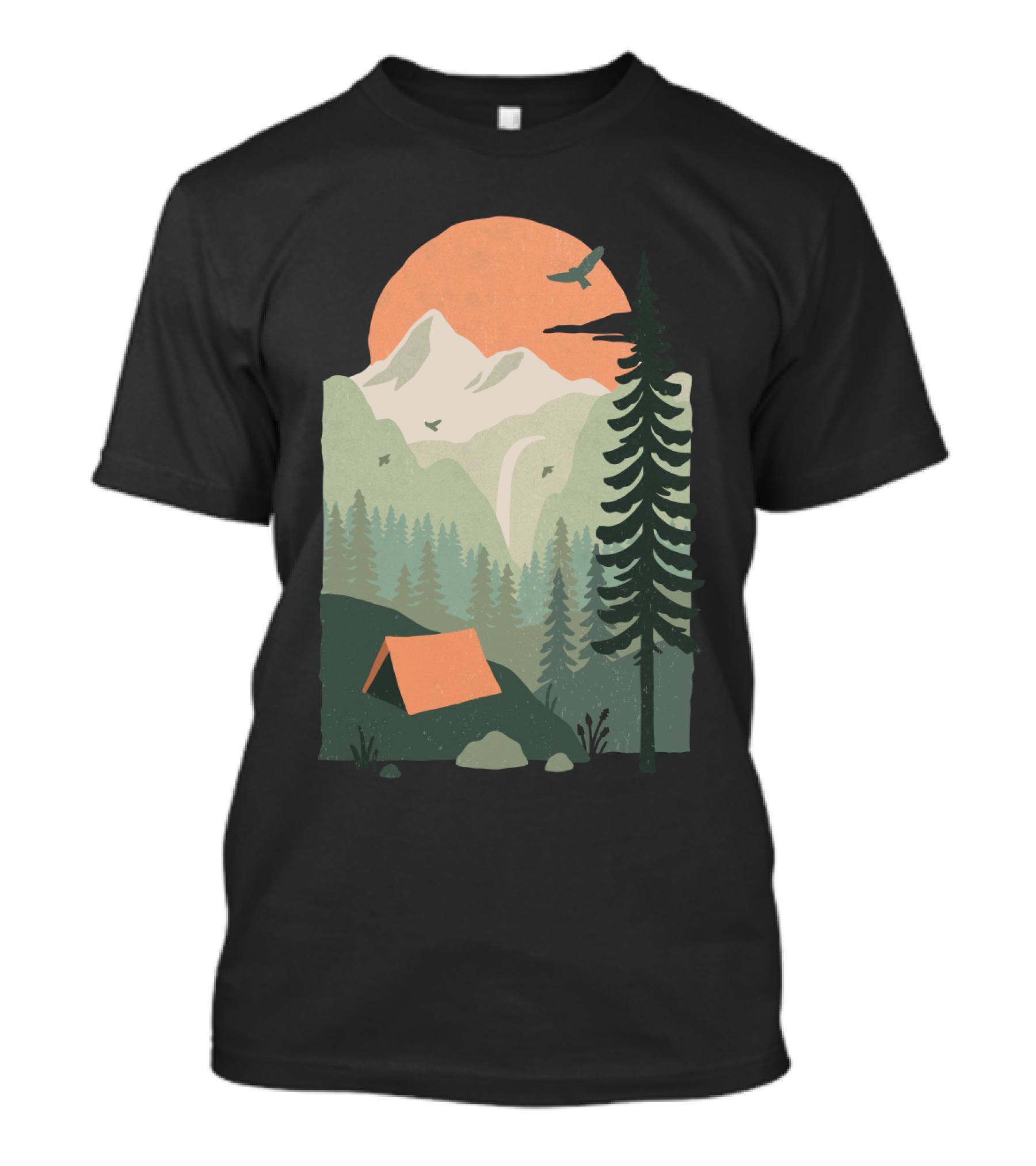 Mountain Campgrounds Scenic Tent Pine Tree Sunset T-Shirt