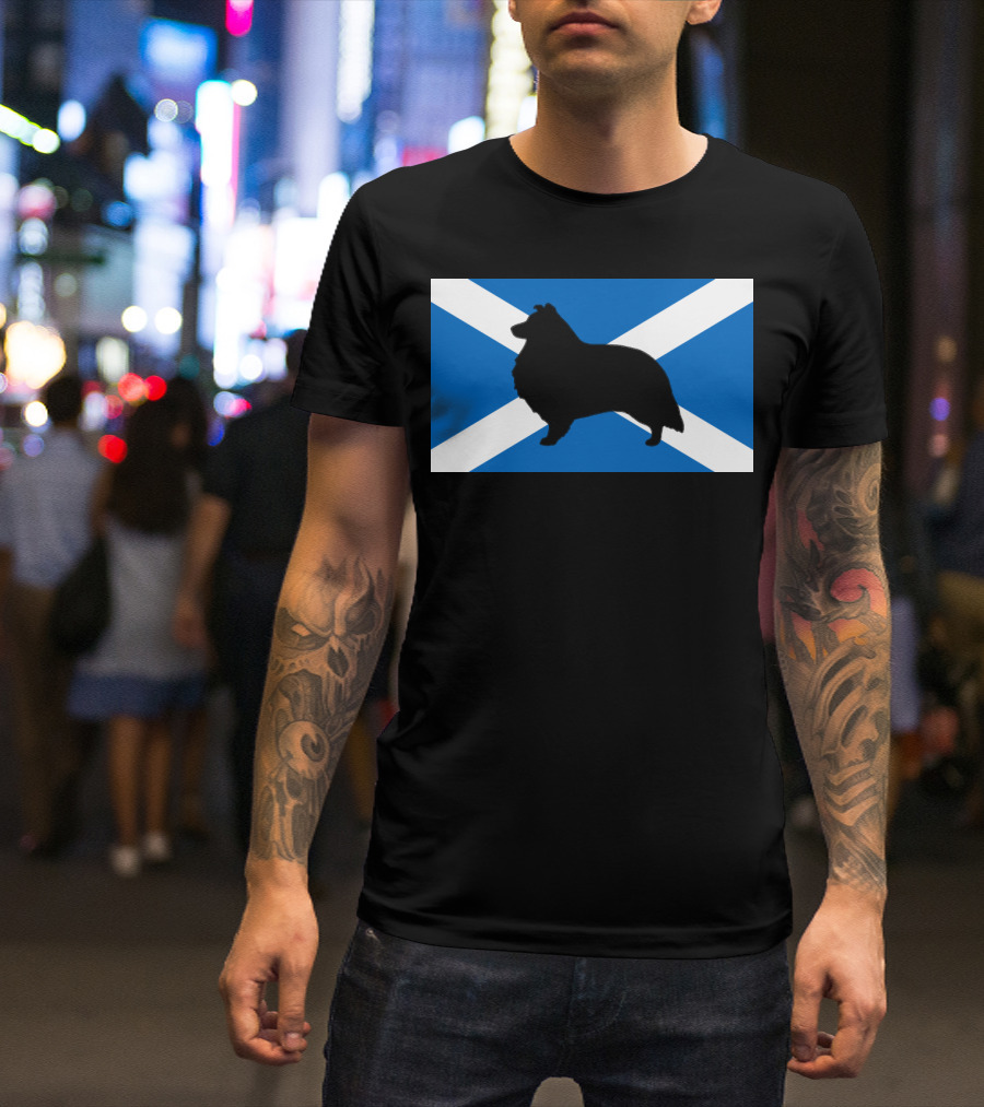 Shetland Sheepdog Silhouette On St. Andrew's Cross Flag T-Shirt