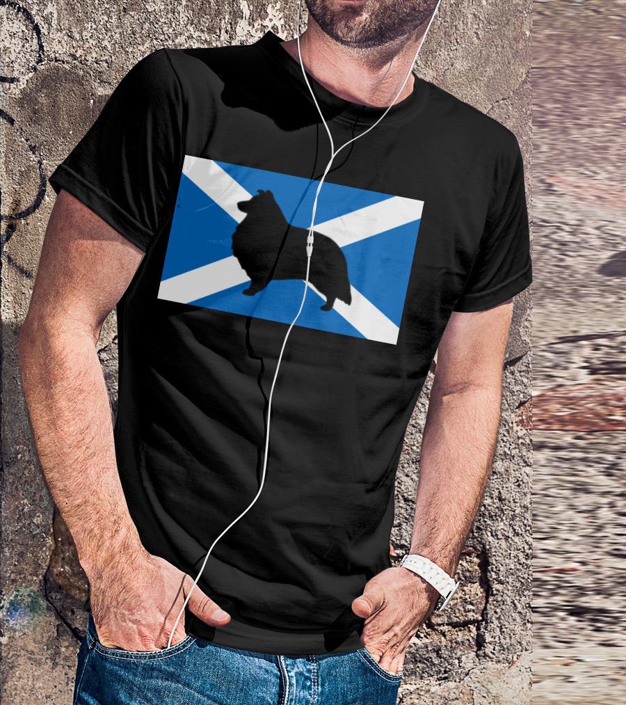 Shetland Sheepdog Silhouette On St. Andrew's Cross Flag T-Shirt