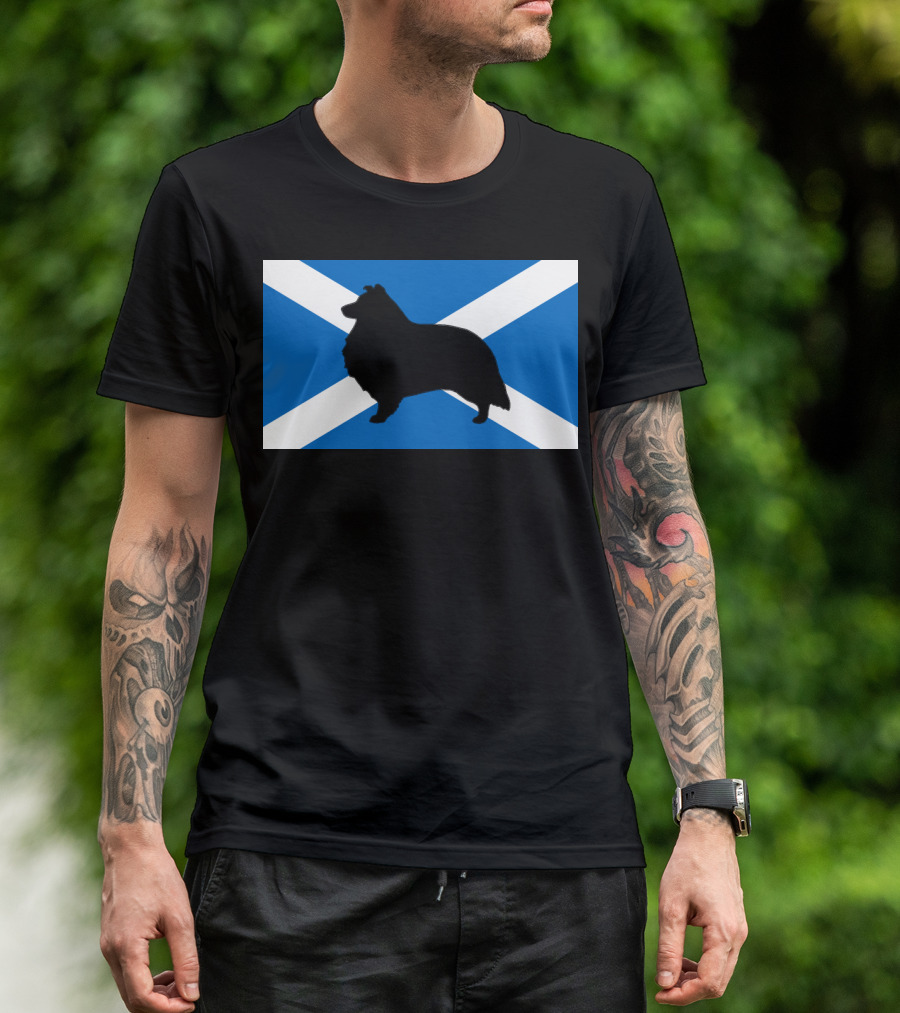 Shetland Sheepdog Silhouette On St. Andrew's Cross Flag T-Shirt