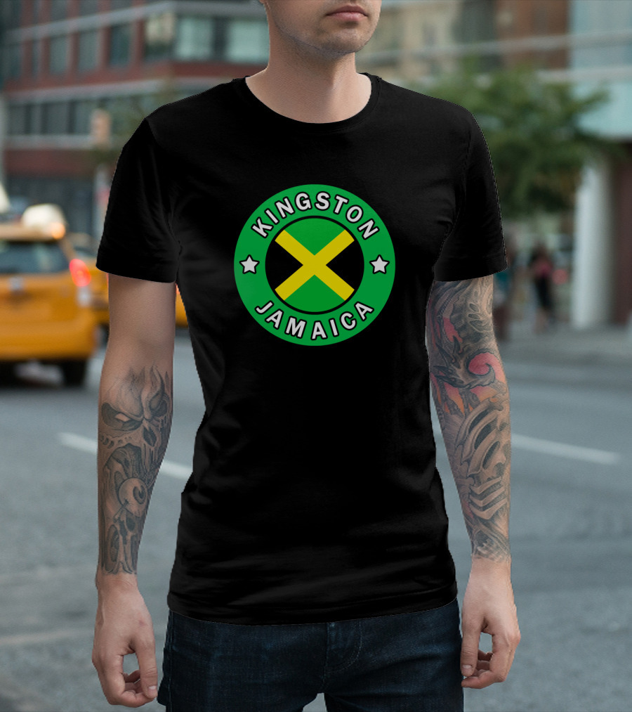 Kingston Jamaica Circle Emblem With Jamaican Flag And Stars T-Shirt