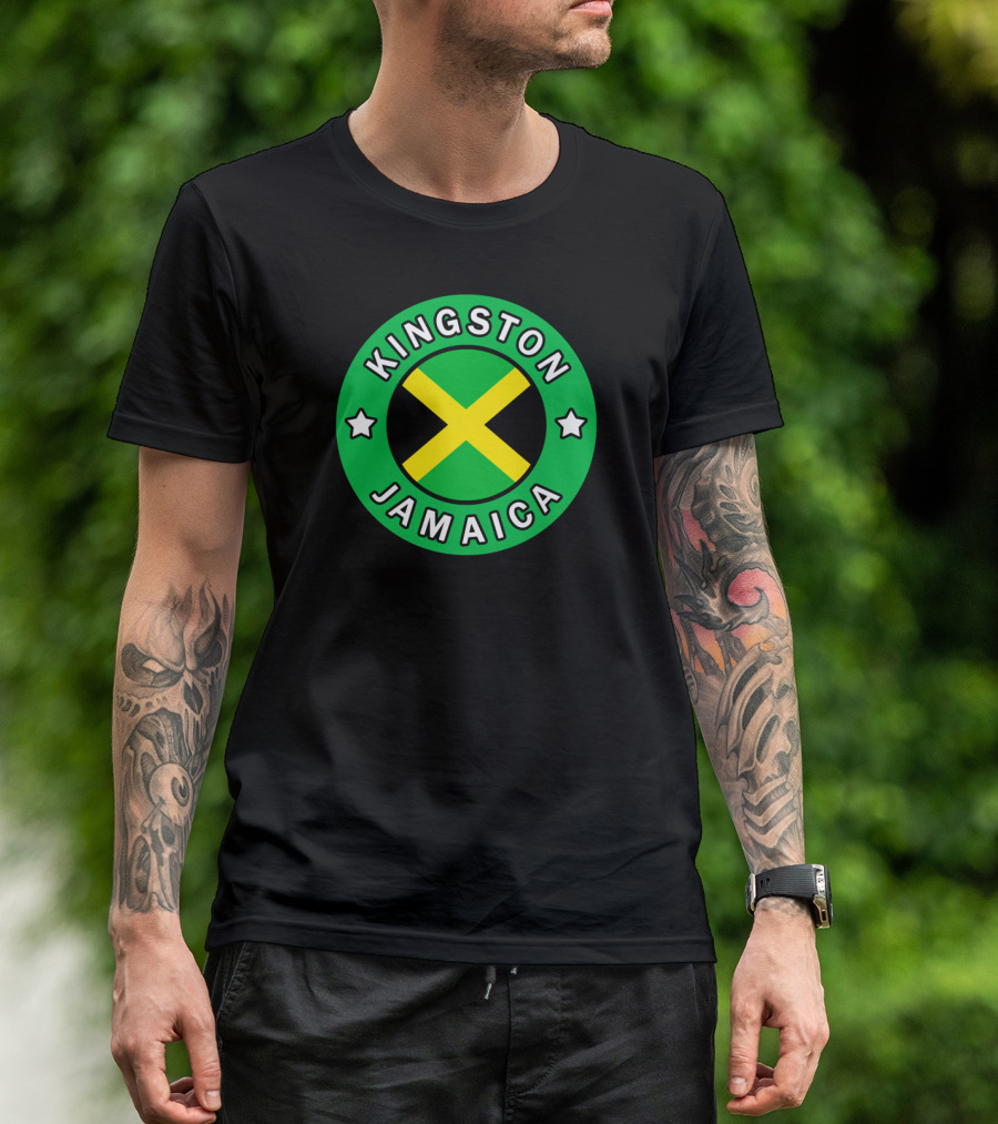 Kingston Jamaica Circle Emblem With Jamaican Flag And Stars T-Shirt