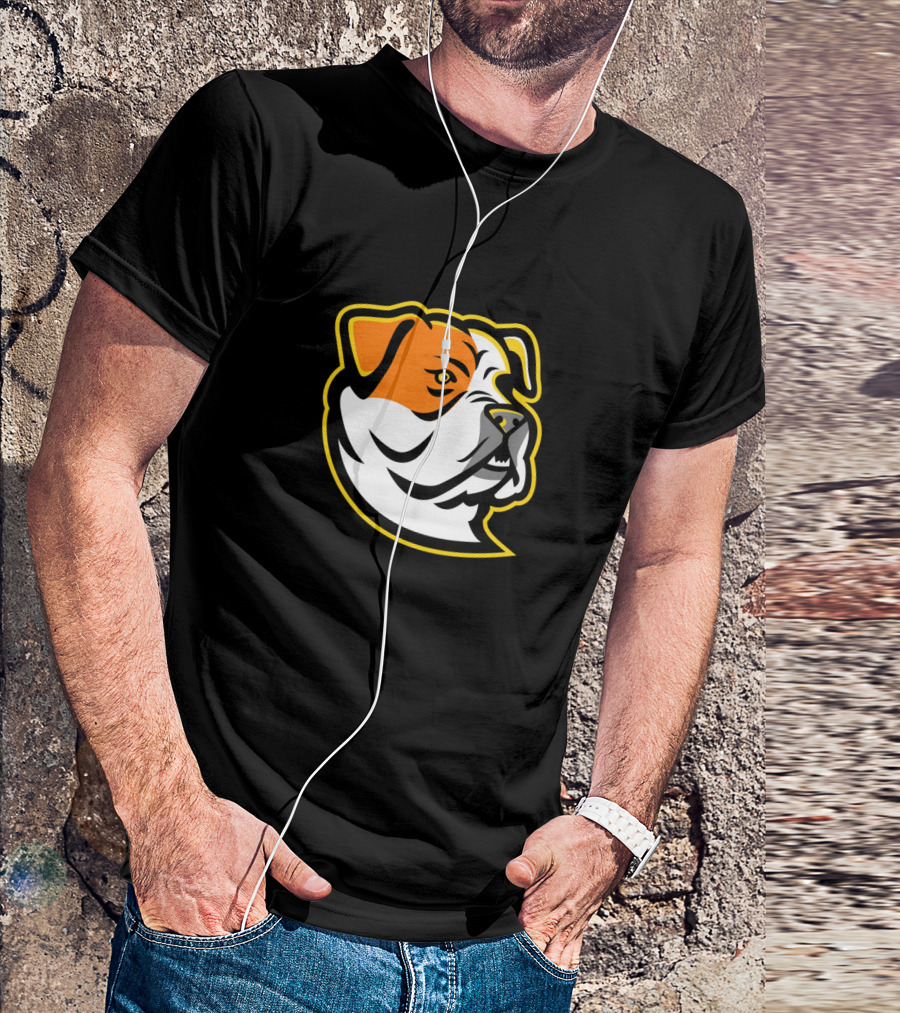American Bulldog Head Illustration With Bold Yellow Outline T-Shirt