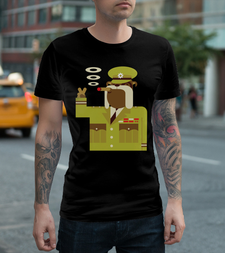 Major Winston Bulldog Military Style Character with Cigar and Victory Pose T-Shirt