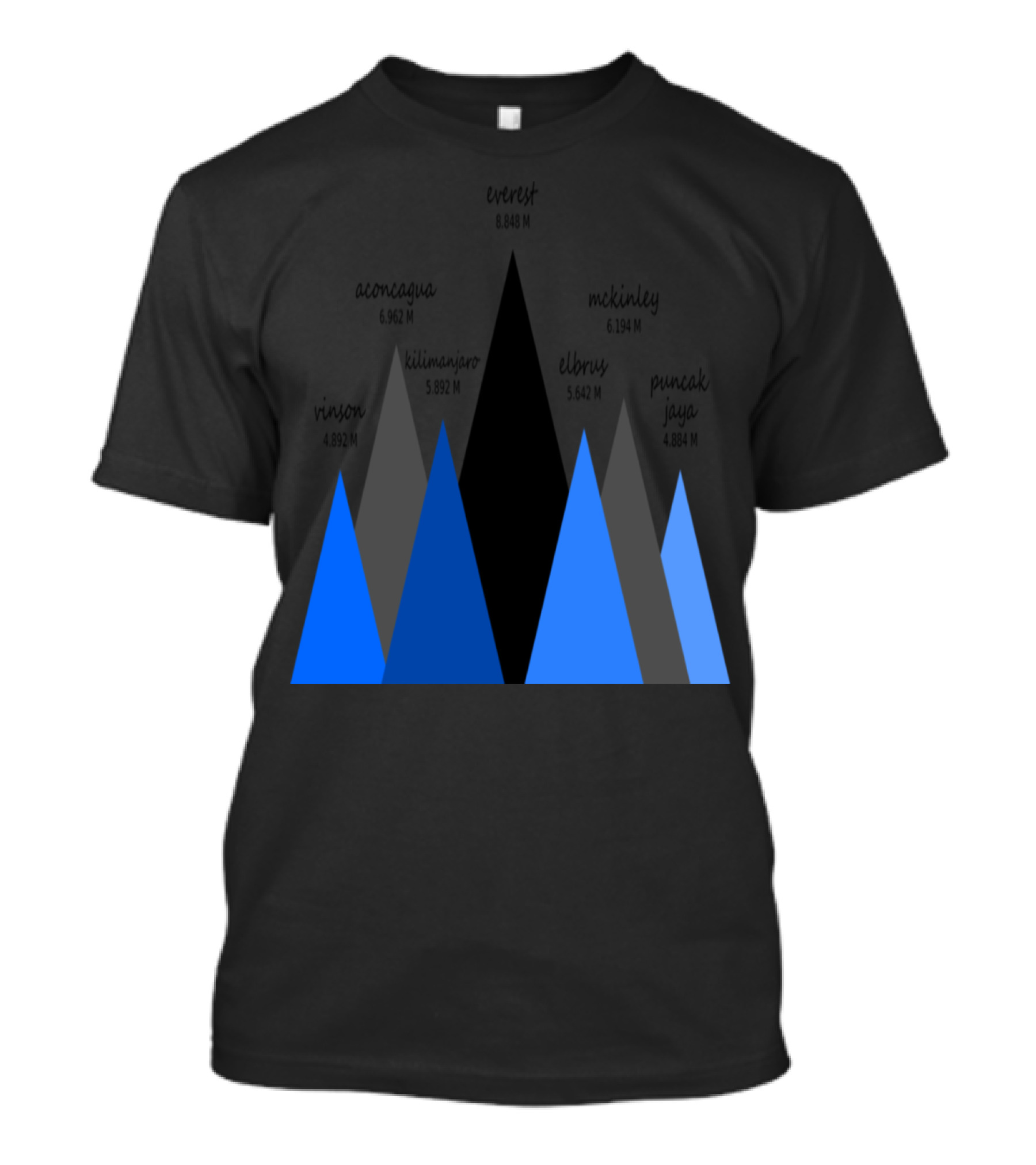 The Seven Mountain Summits Everest Aconcagua Denali Kilimanjaro Elbrus Vinson Puncak Jaya T-Shirt