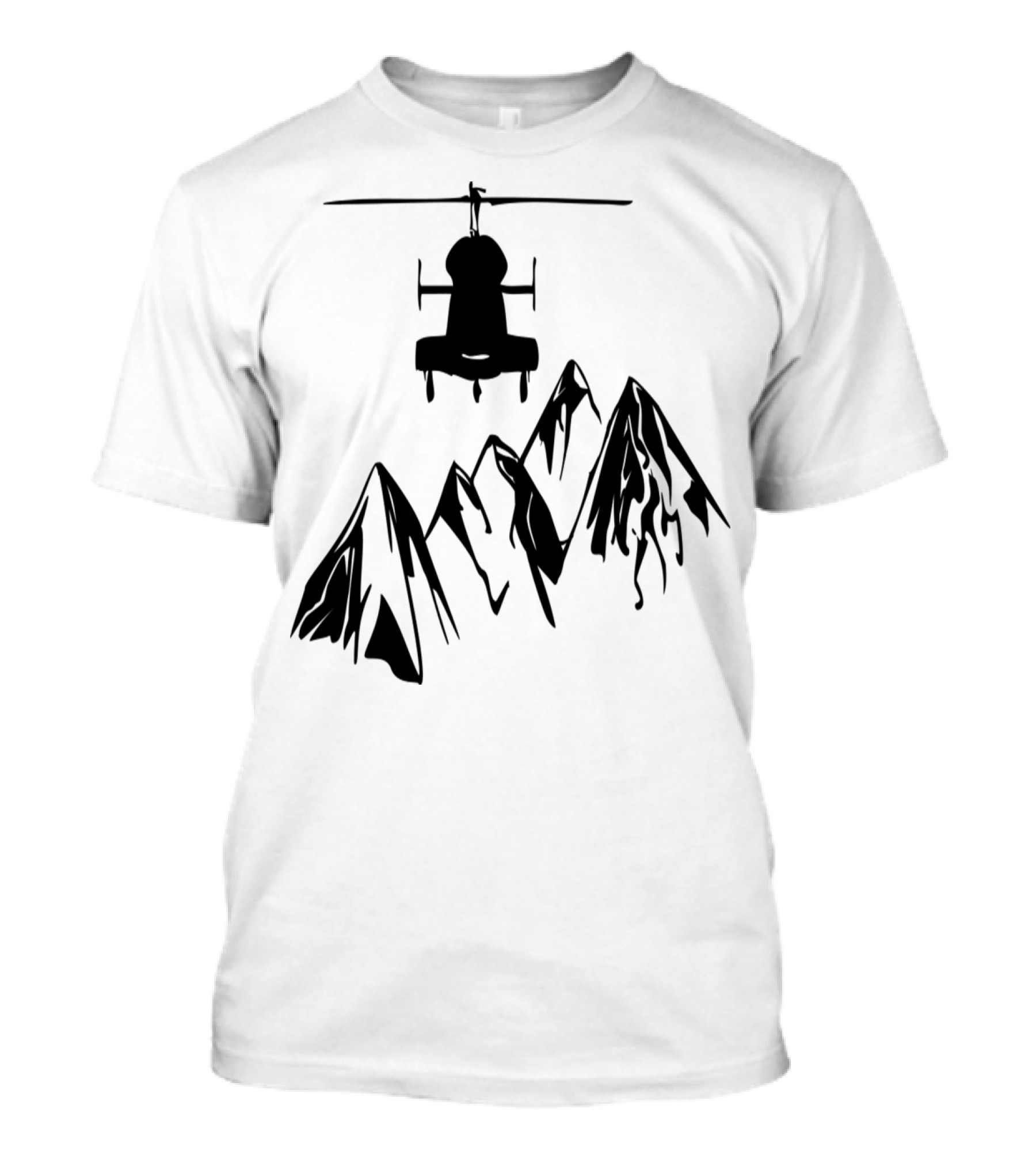 Helicopter Silhouette Above Mountain Peaks T-Shirt
