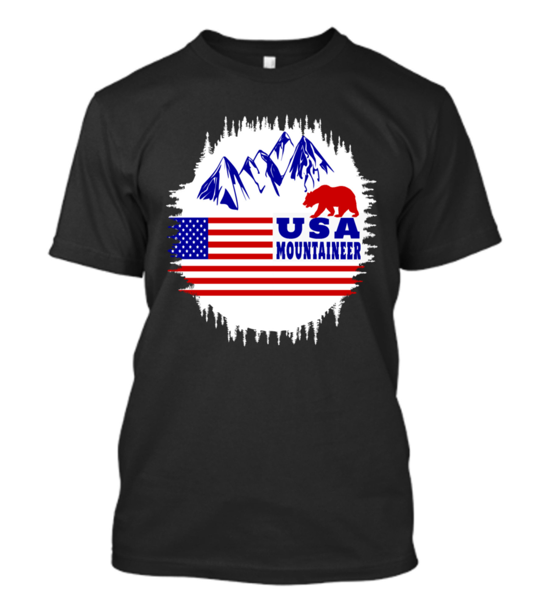USA Mountaineer Bear And Flag Mountain Scene T-Shirt