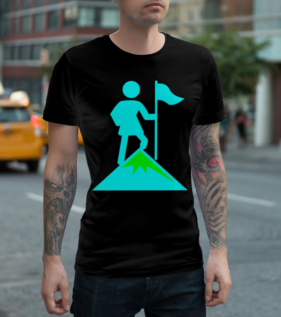 Mountain Flag Victory with Climbers Iconic Pose T-Shirt