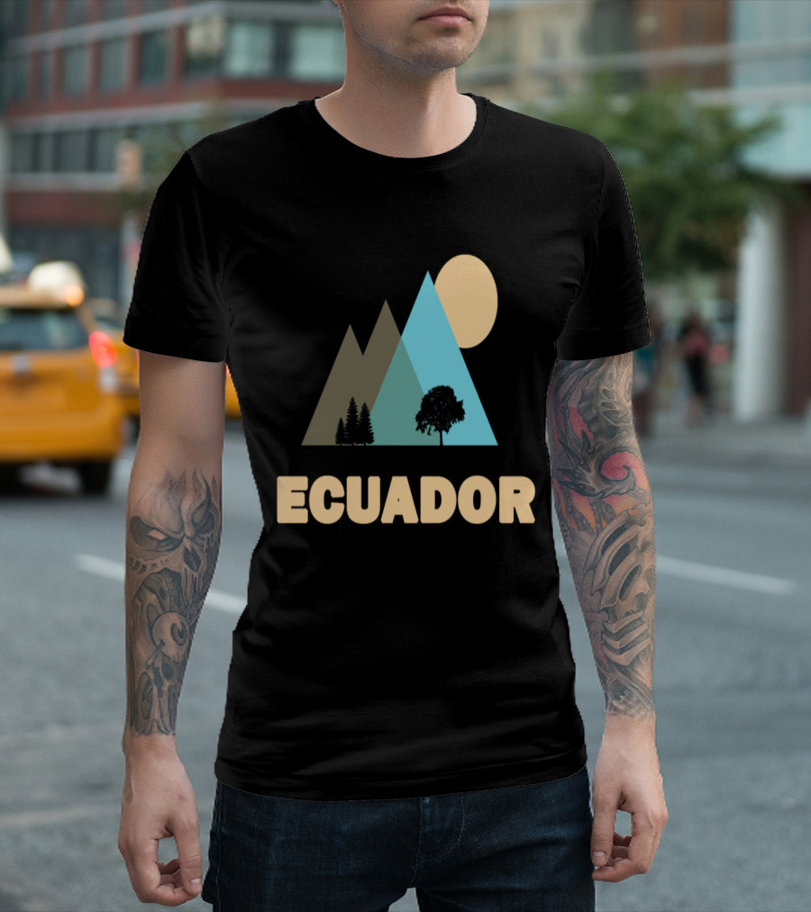 Ecuador Mountains Sun Silhouette with Trees and Triangular Peaks T-Shirt