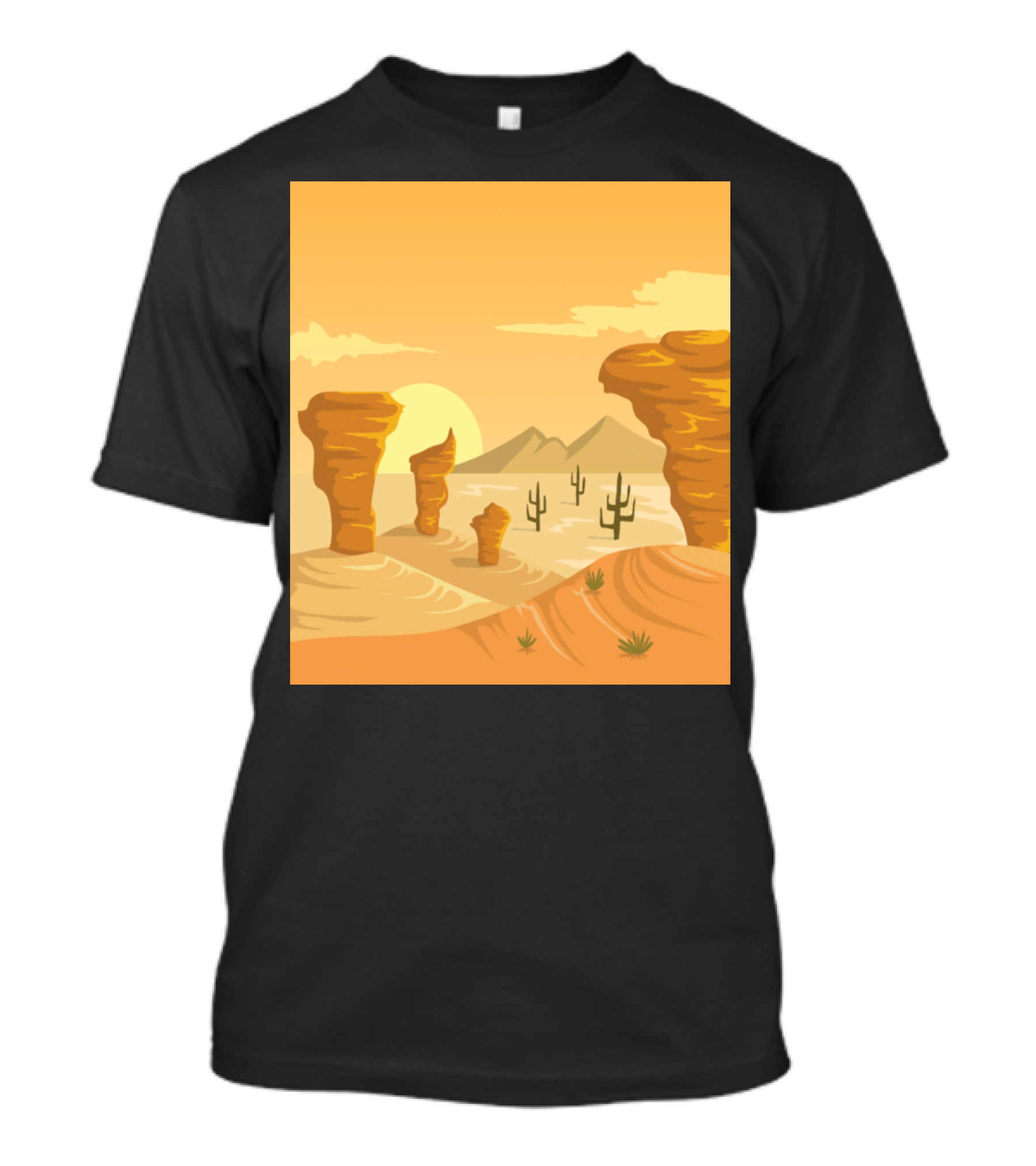 Western Desert Sunset Mountains And Heat With Cacti And Rock Formations T-Shirt