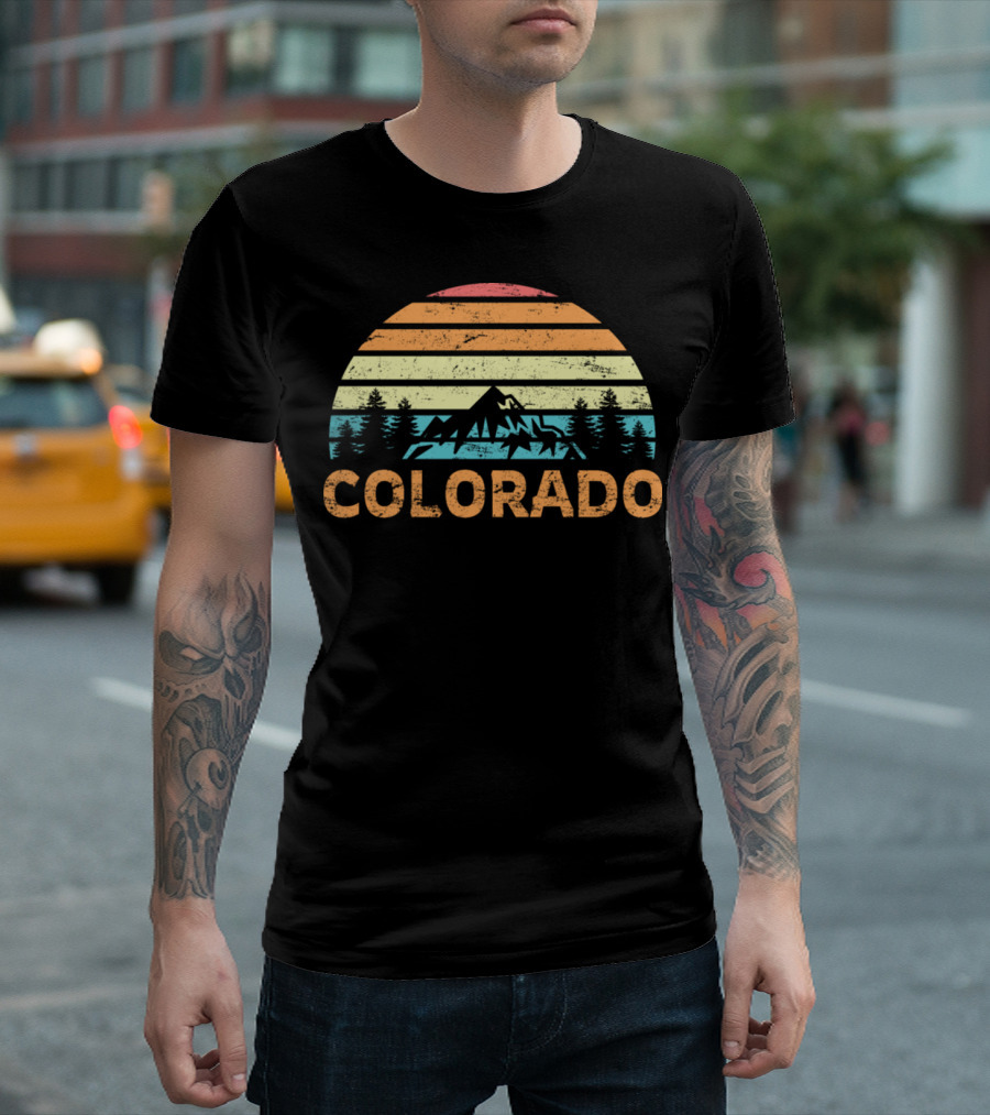 Vintage Colorado Mountain Sunset Retro Style Forest Palette T-Shirt