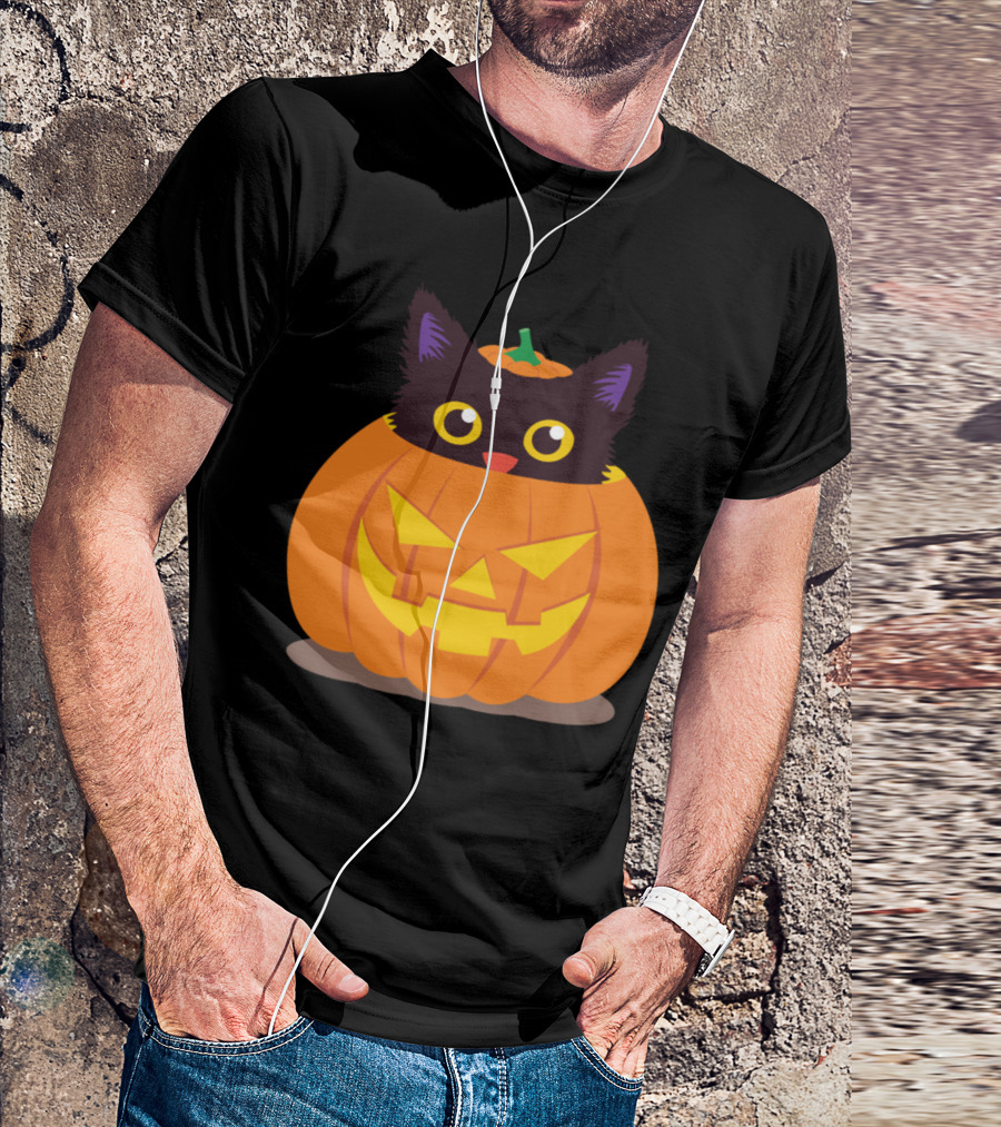 Little Kitten In A Pumpkin With Jack-O'-Lantern Face T-Shirt