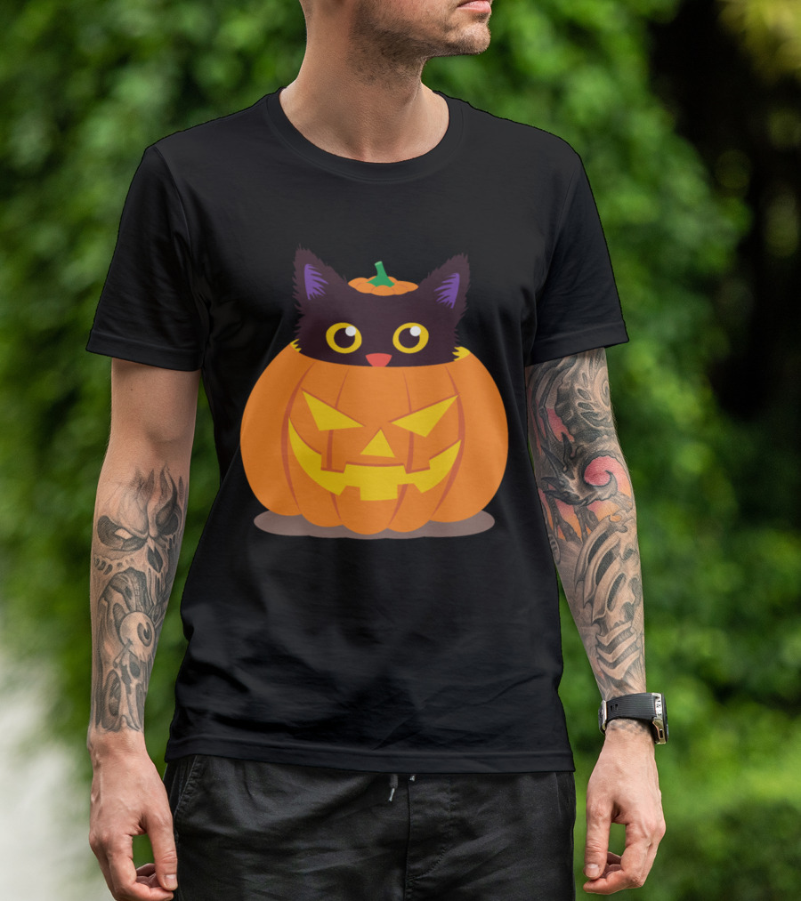 Little Kitten In A Pumpkin With Jack-O'-Lantern Face T-Shirt