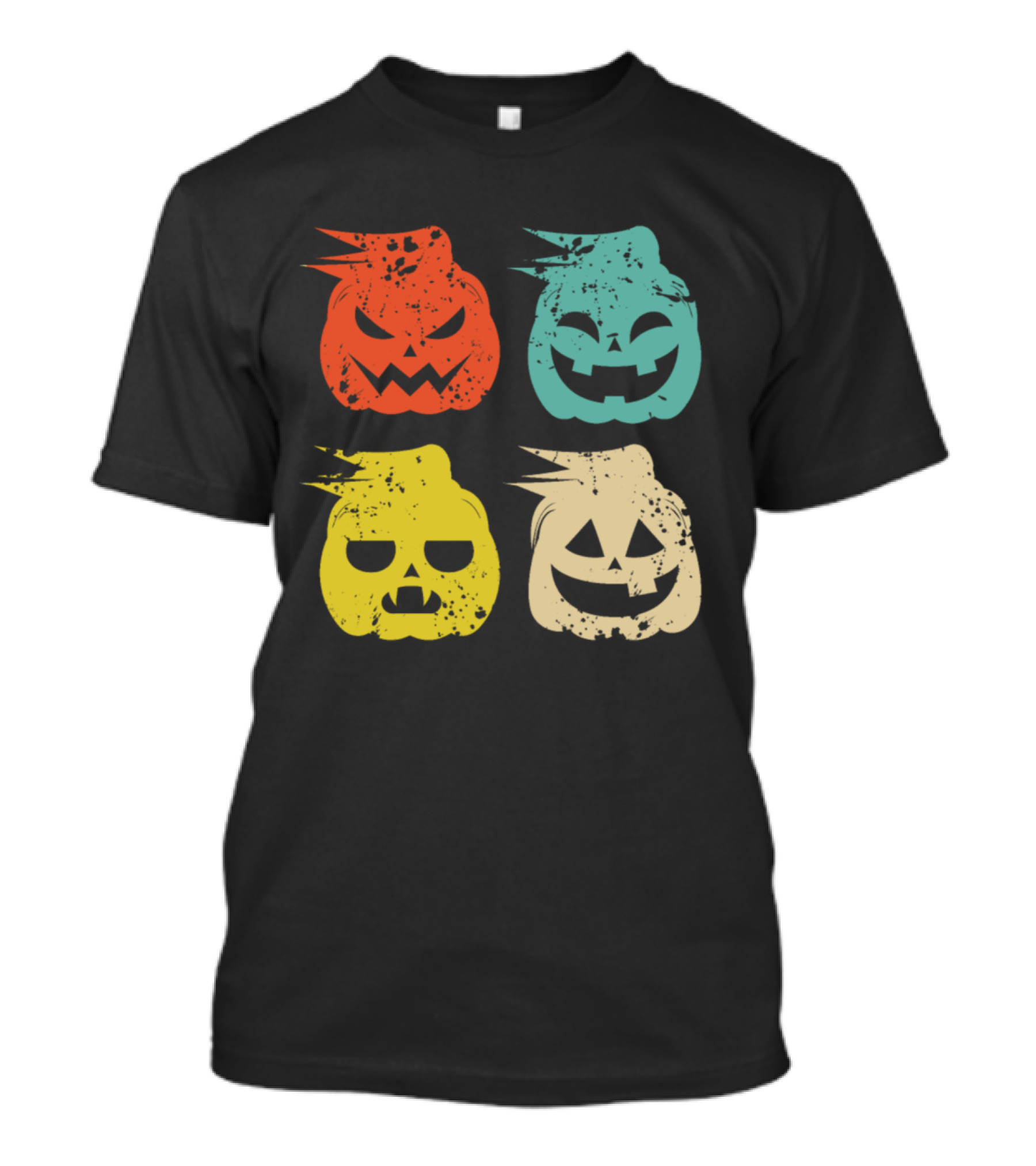 Vintage Pumpkin Jack-O'-Lantern Pop Art Quartet T-Shirt