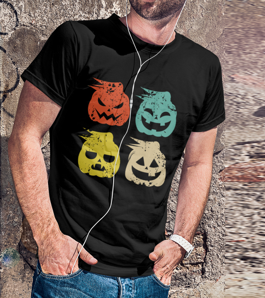 Vintage Pumpkin Jack-O'-Lantern Pop Art Quartet T-Shirt