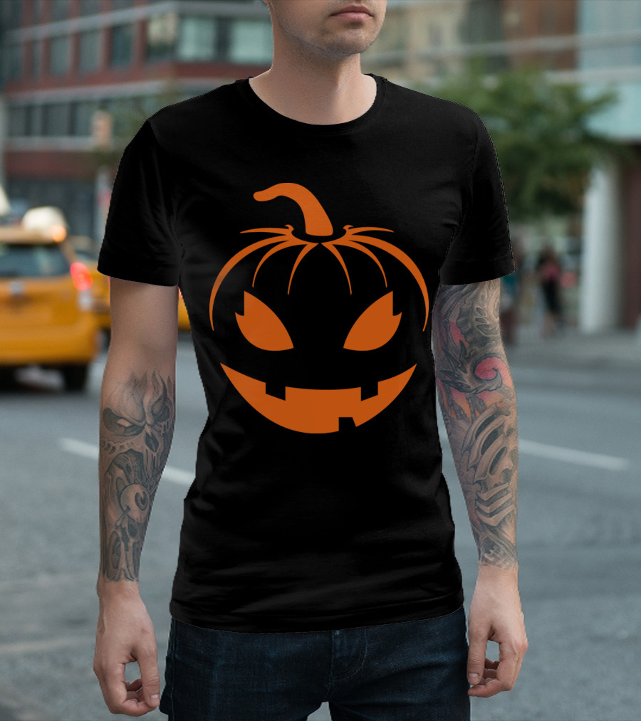 Pumpkin Face Halloween Horror Orange Creepy Scary Jack-o'-Lantern T-Shirt