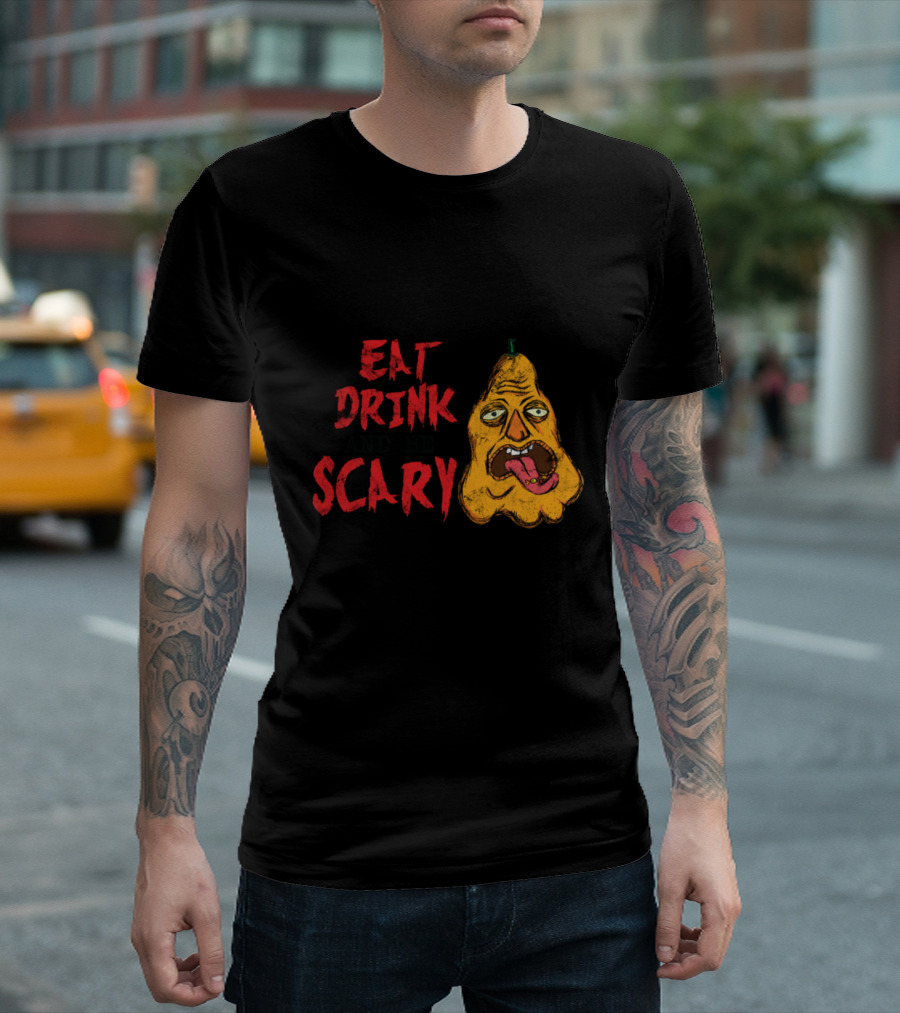 Eat Drink And Be Scary With Pumpkin Grudge Face T-Shirt