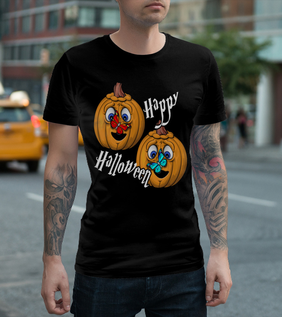 Happy Halloween Funny Pumpkins with Butterflies T-Shirt