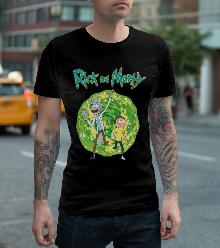 Rick And Morty Entering The Interdimensional Portal With Rick Holding Portal Gun T-Shirt