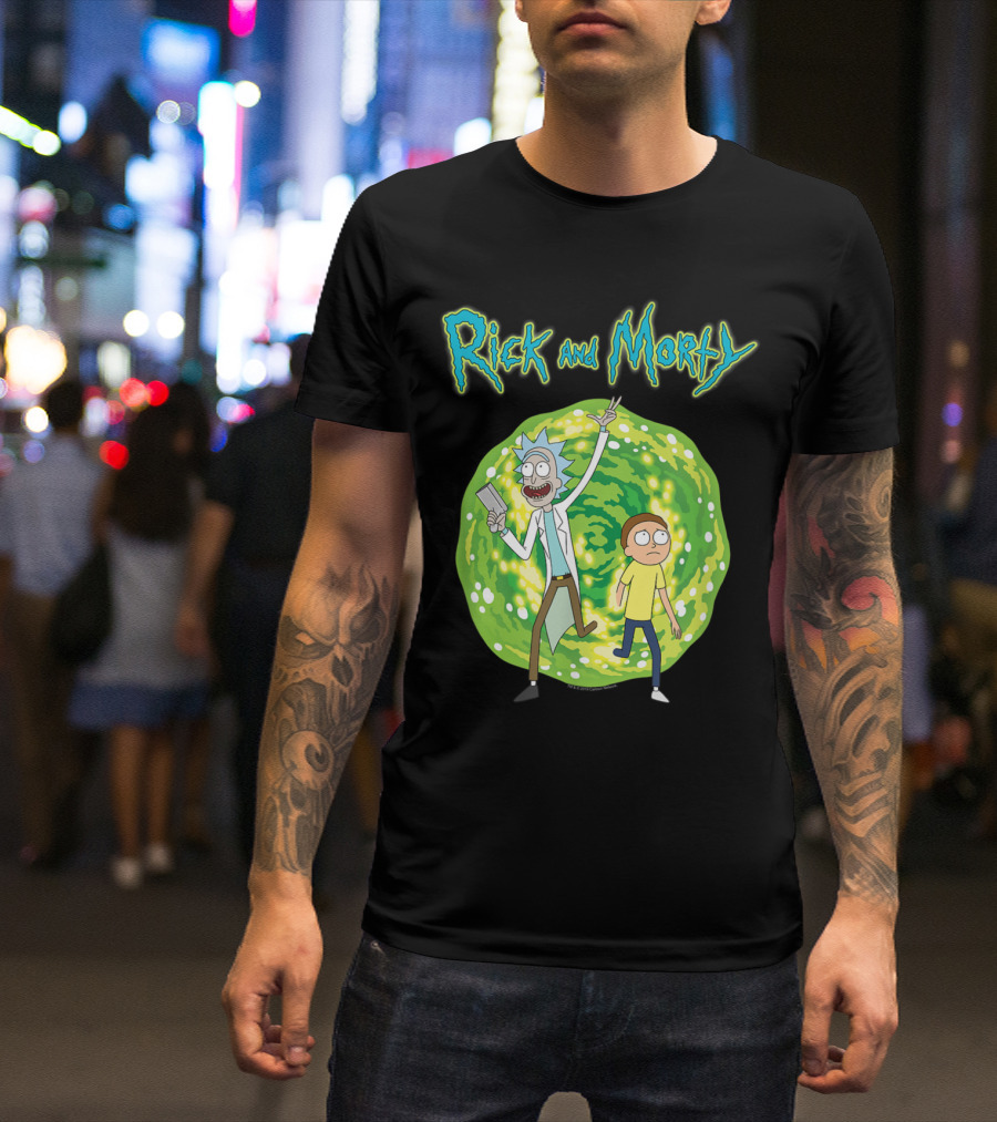 Rick And Morty Entering The Interdimensional Portal With Rick Holding Portal Gun T-Shirt