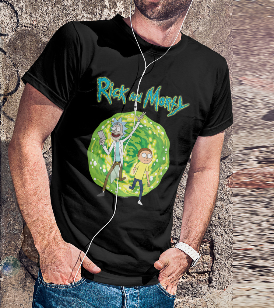 Rick And Morty Entering The Interdimensional Portal With Rick Holding Portal Gun T-Shirt