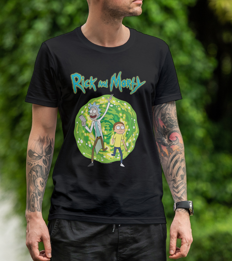 Rick And Morty Entering The Interdimensional Portal With Rick Holding Portal Gun T-Shirt