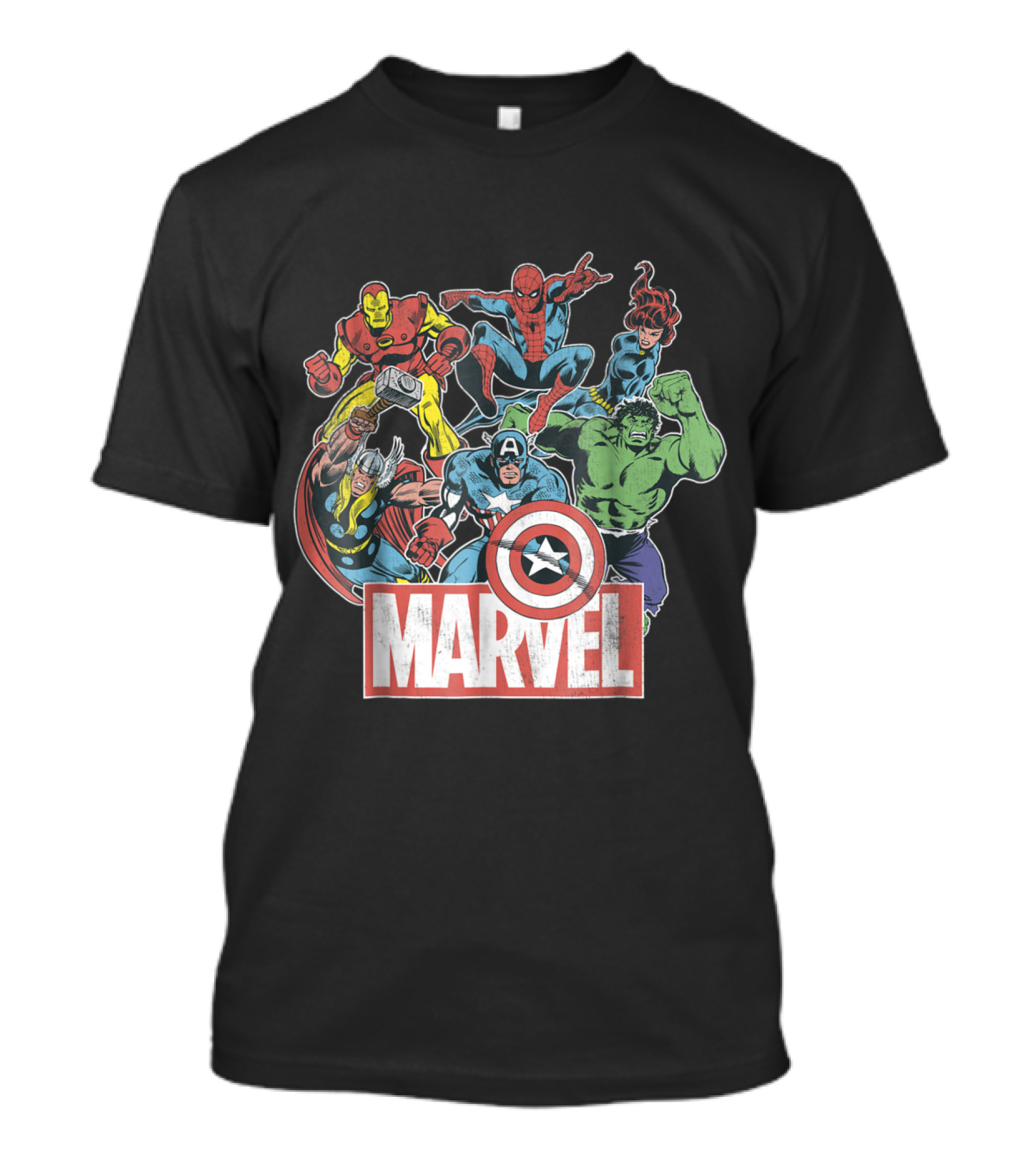 Marvel Avengers Spider-Man Iron Man Captain America Hulk Comic T-Shirt