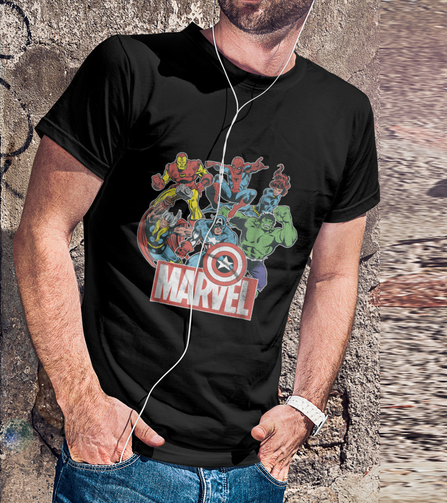 Marvel Avengers Spider-Man Iron Man Captain America Hulk Comic T-Shirt