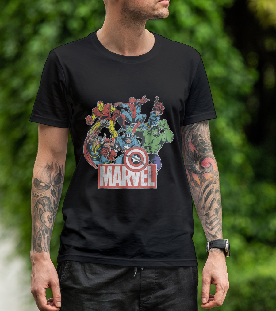 Marvel Avengers Spider-Man Iron Man Captain America Hulk Comic T-Shirt
