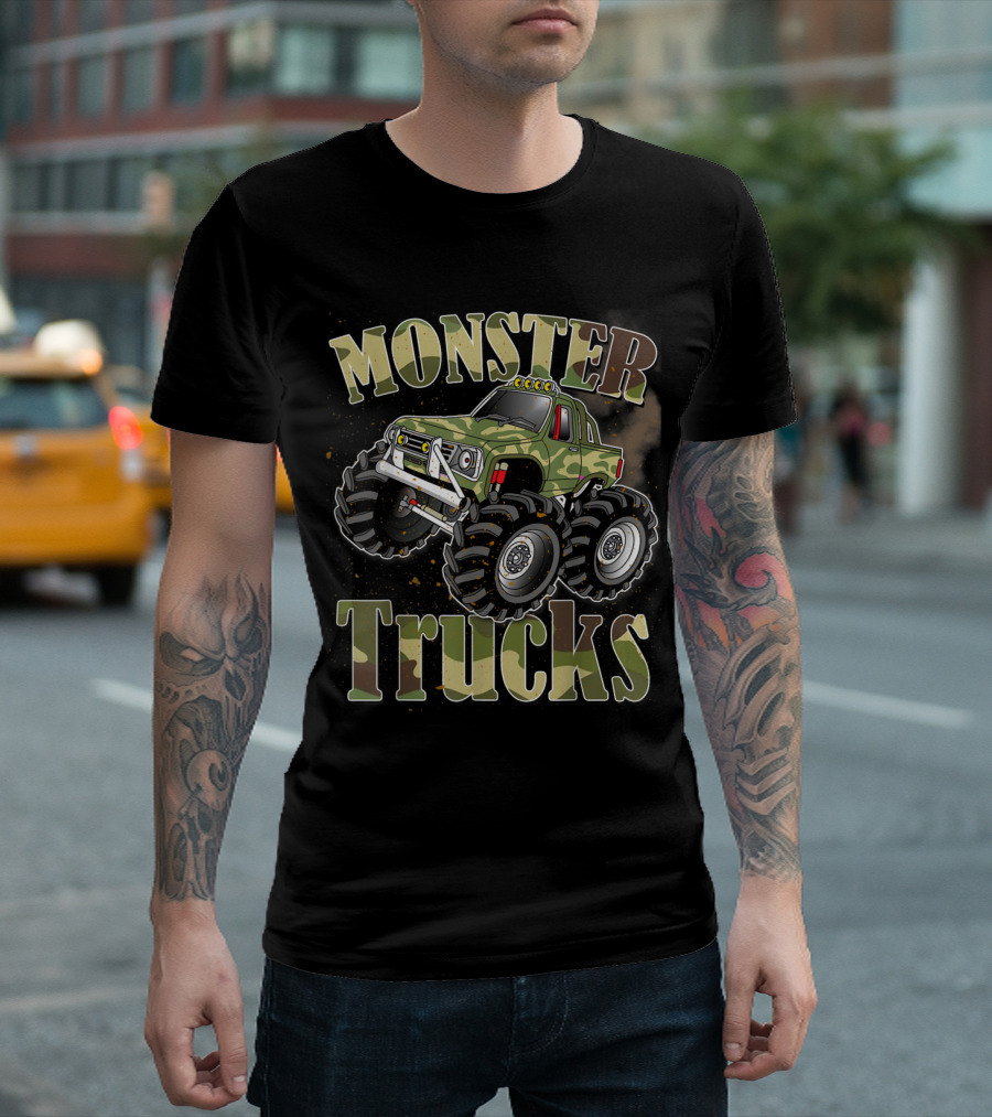 Monster Trucks Camouflage Birthday Fun T-Shirt