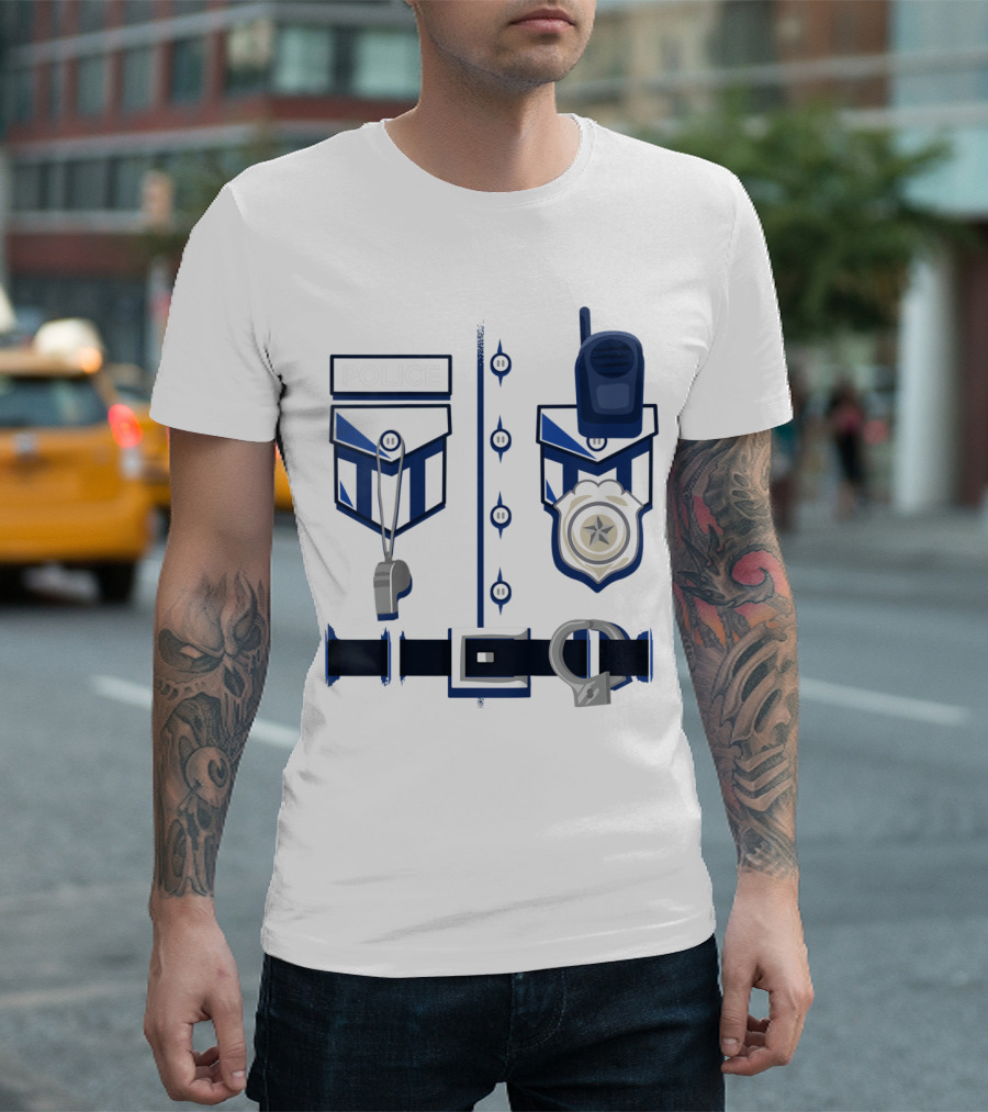 Kids Police Officer Costume Outfit with Badge Whistle and Handcuffs T-Shirt