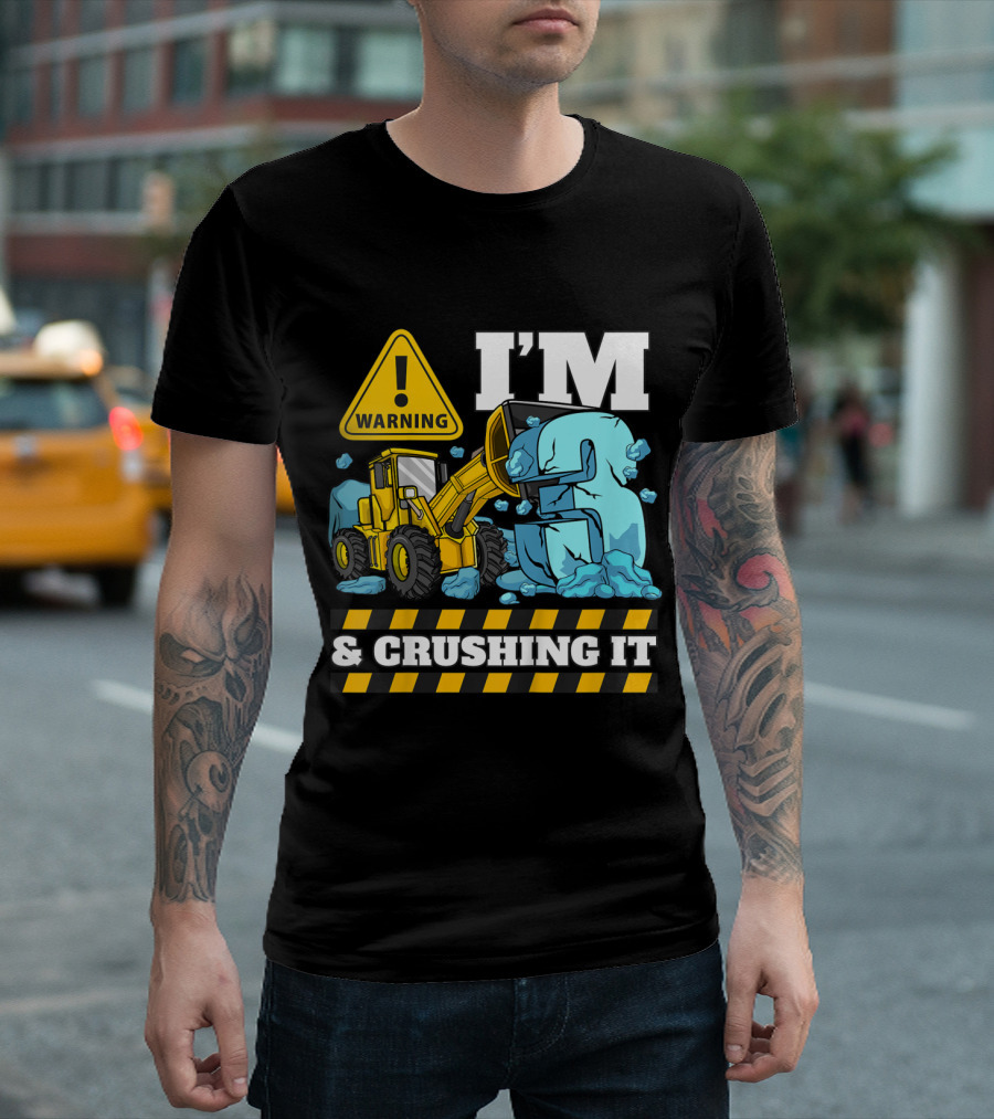 Warning I'm 3 And Crushing It Kids Construction Truck 3rd Birthday Boy T-Shirt